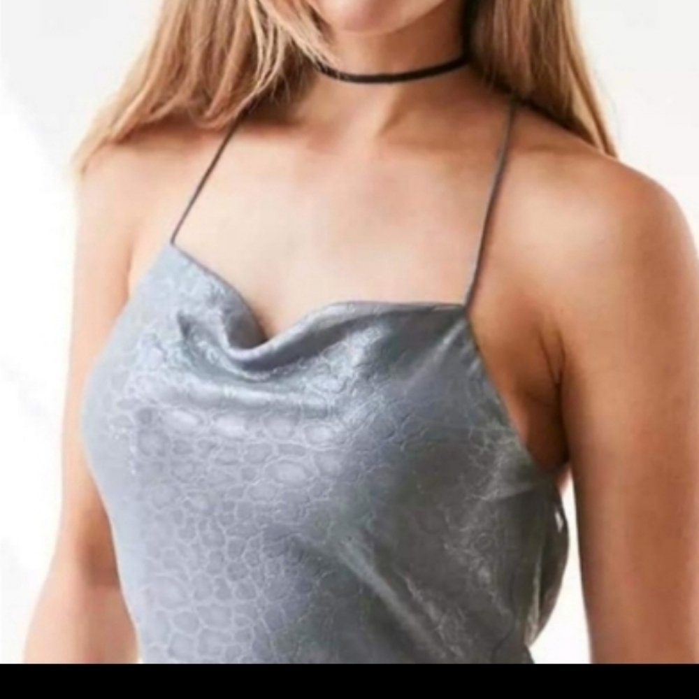 NWT Urban Outfitters Silence Silver shimer Snake Print Dress fully lined. L - Picture 6 of 10